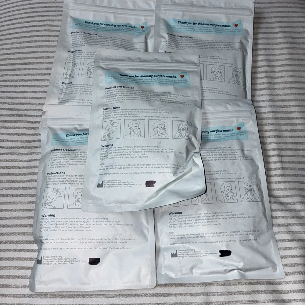 KN95 Face Mask 95% Filter Disposable 4-Ply Protective Cover 5 Packs Per Lot